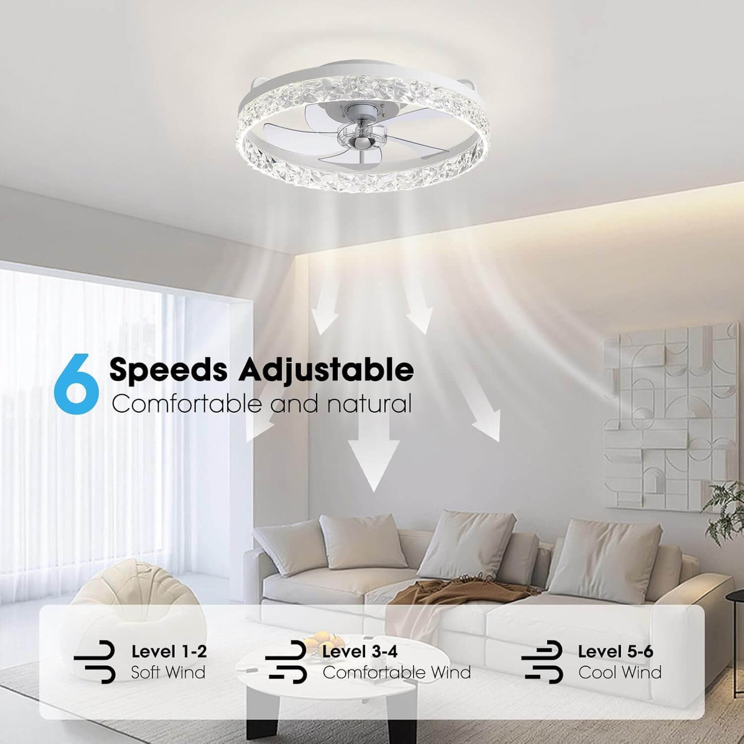 Ventilateur de Plafond Lumineux LED Dimmable Rond Moderne Noir Doré Blanc 6 Vitesses 3 Tons de Lumière | Koossa