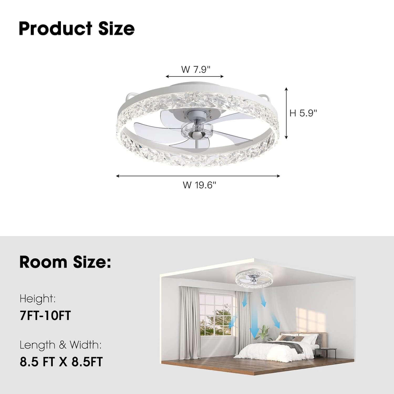Ventilateur de Plafond Lumineux LED Dimmable Rond Moderne Noir Doré Blanc 6 Vitesses 3 Tons de Lumière | Koossa
