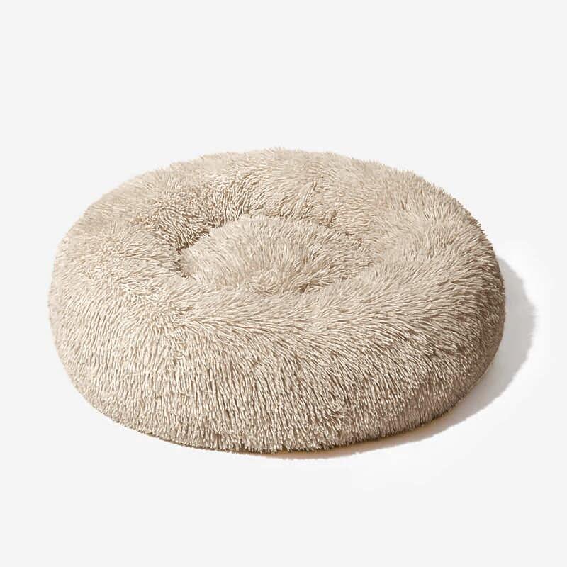 Round Pet Bed Plush Donut Dog Cat Cushion Raised Rim S M L XL Washable Cover Indoor Calming Nest Bolster | Koossa