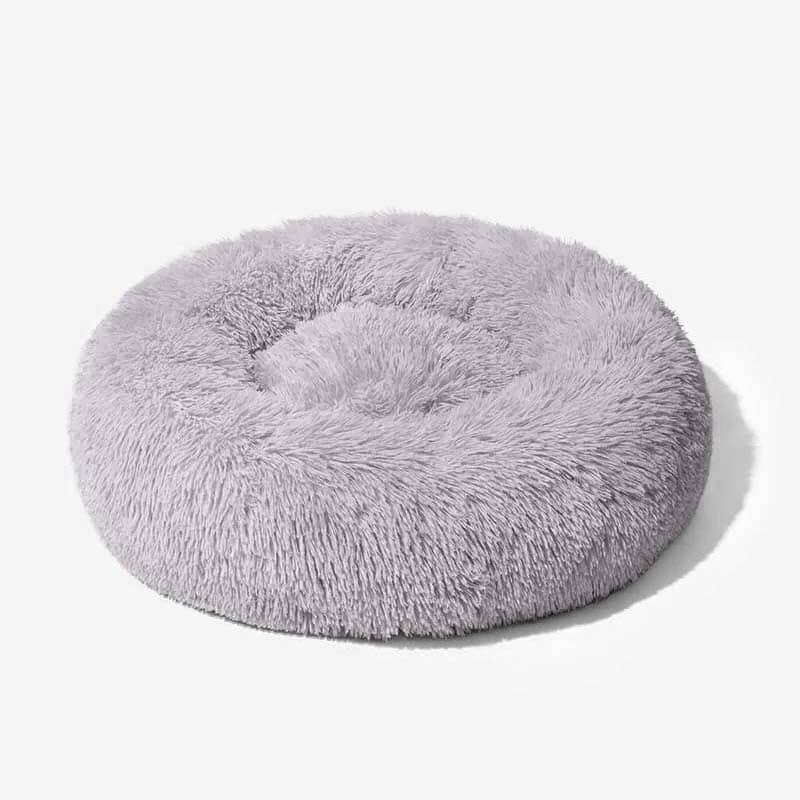 Round Pet Bed Plush Donut Dog Cat Cushion Raised Rim S M L XL Washable Cover Indoor Calming Nest Bolster | Koossa