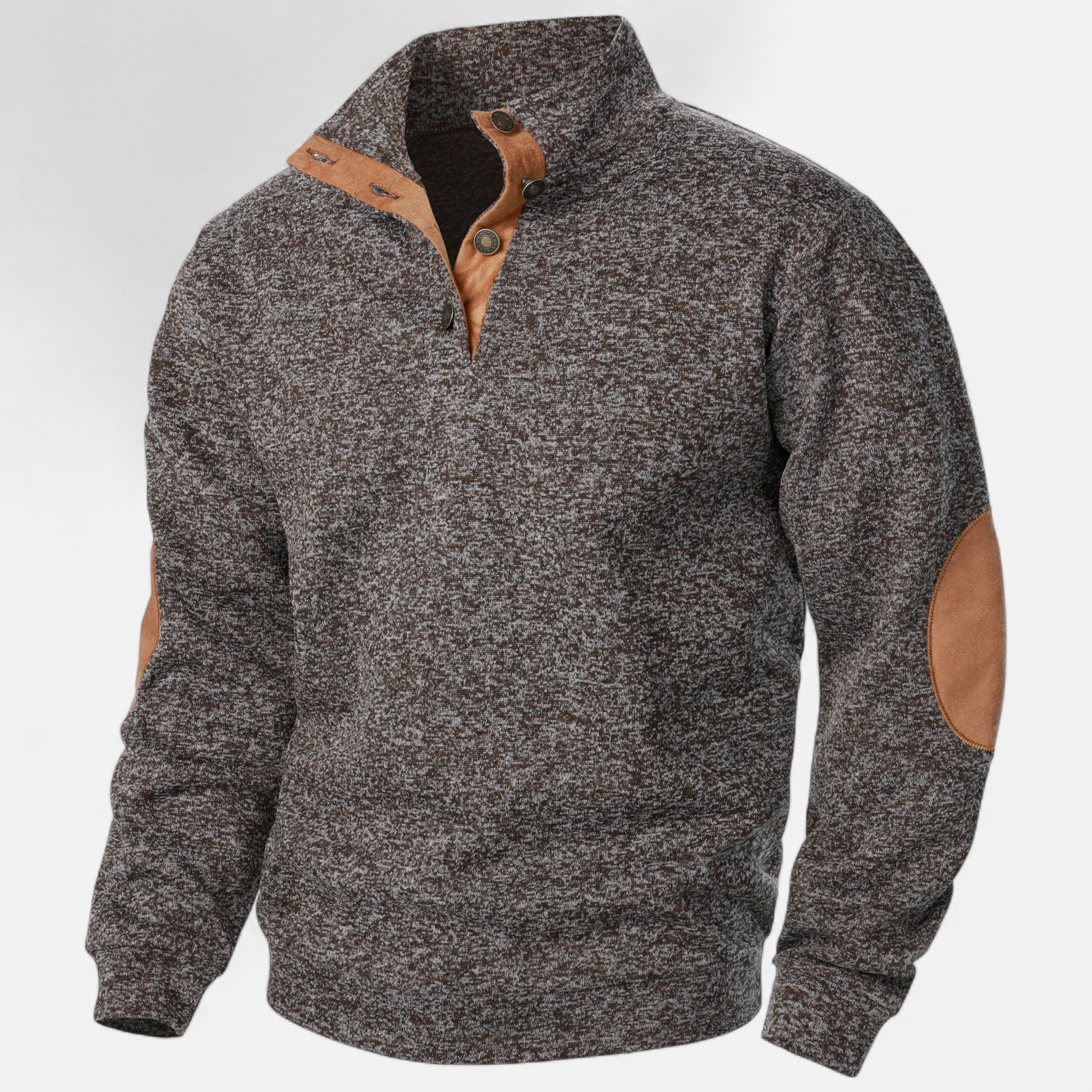 Stand-Collar Knitted Pullover with Elbow Patches in Nine Colours | Classic Half-Button Design for Office and Weekend | Warm Layering Jumper | Koossa