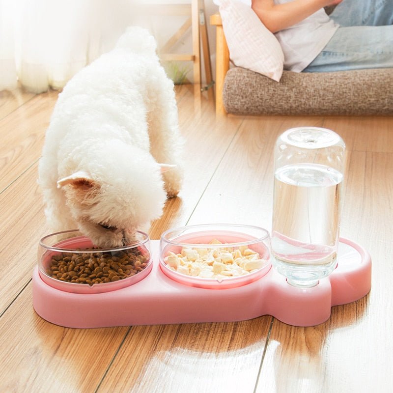 Dog Cat Feeding Station Double Bowl Automatic Water Dispenser Elevated Adjustable Non-Slip | Koossa
