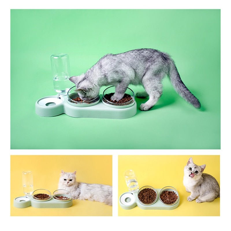 Dog Cat Feeding Station Double Bowl Automatic Water Dispenser Elevated Adjustable Non-Slip | Koossa