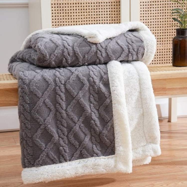 Weighted Sherpa Blanket Full/Queen Size Gray – Soft Fleece Throw with Glass Beads for Deep Sleep, Couch & Bed – Calming Pressure Winter | Lonoma