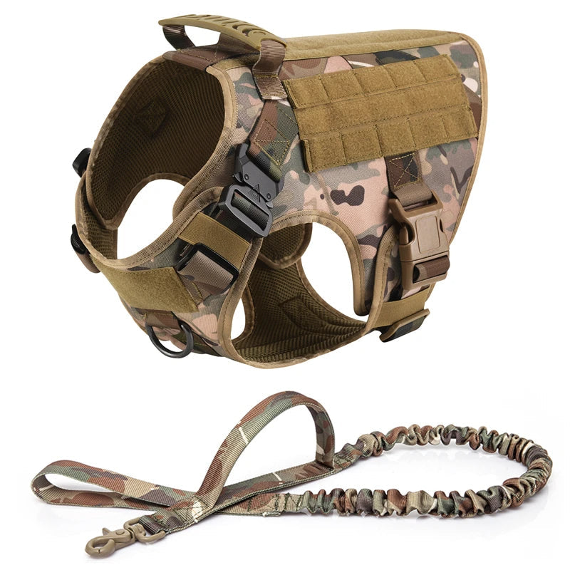 Tactical Dog Harness Heavy Duty Handle 1050D Nylon MOLLE No-Pull Adjustable Large Breeds Training Outdoor Walking Harness Metal D-Ring | Koossa