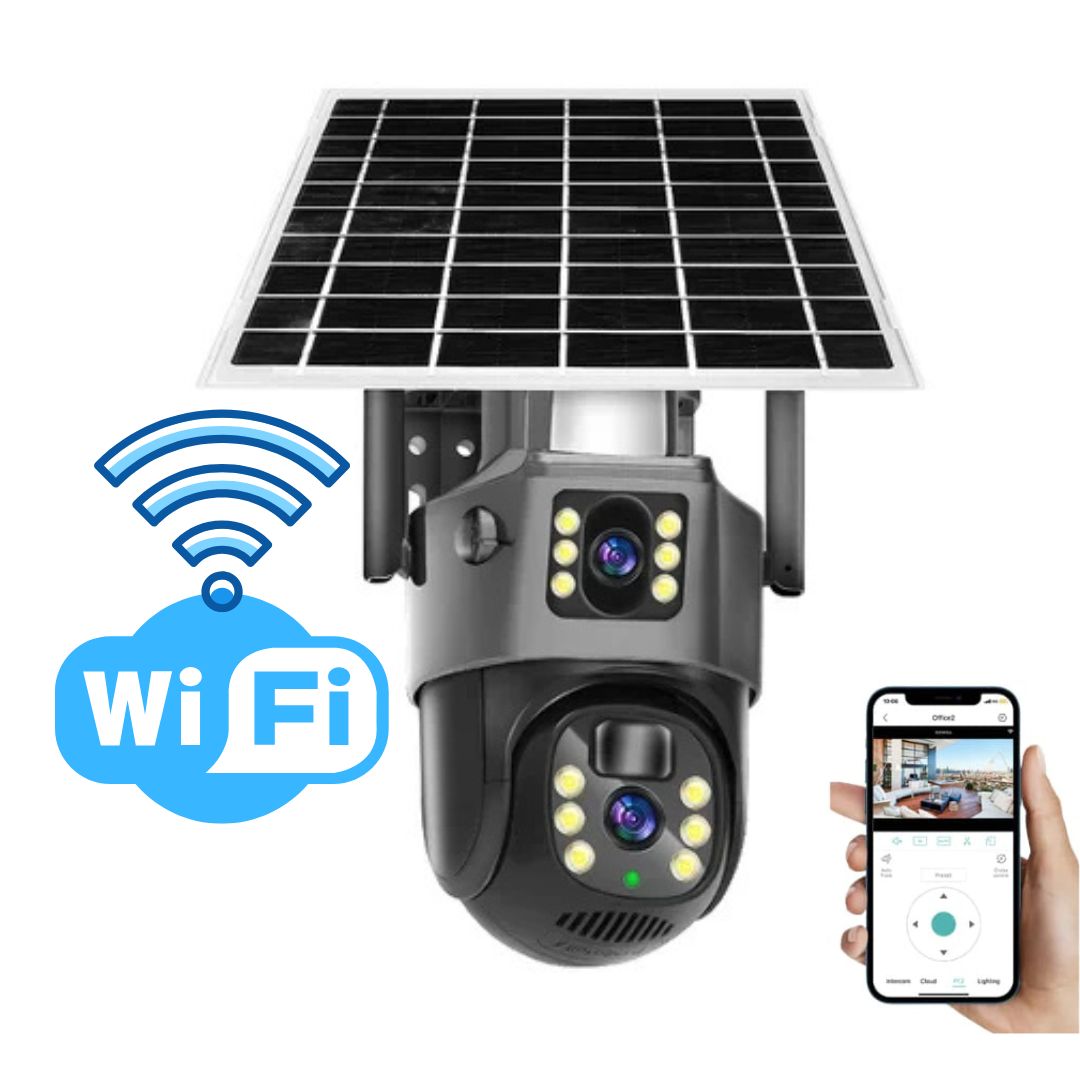 Caméra de surveillance 4K double objectif panneau solaire zoom 10× rotation 360° WiFi 4G vision nocturne | Koossa
