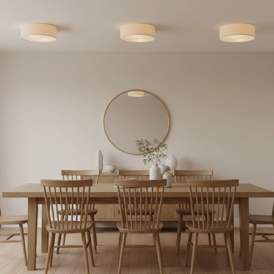 Flush Mount Drum Shade Ceiling Light with Fabric Shade for Entryway, Hallway, Bedroom, Dining Room, Kitchen | Lonoma
