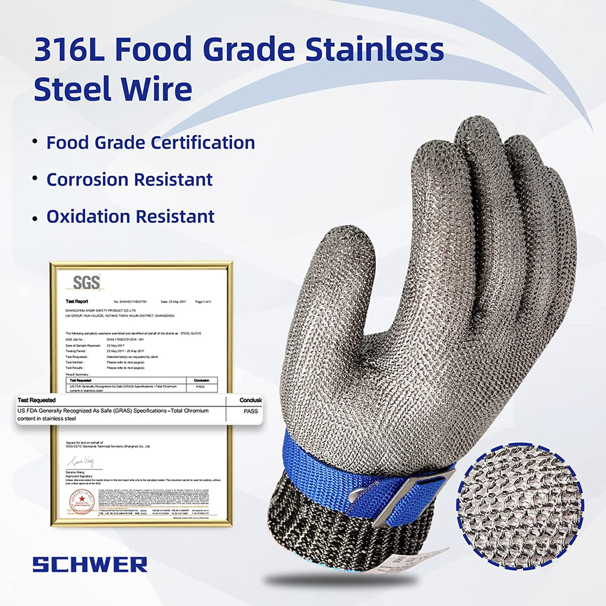 Cut Resistant Stainless Steel Mesh Glove, Food Safe Kitchen Safety Glove for Oyster Shucking, Fish Filleting & Meat Slicing | Lonoma