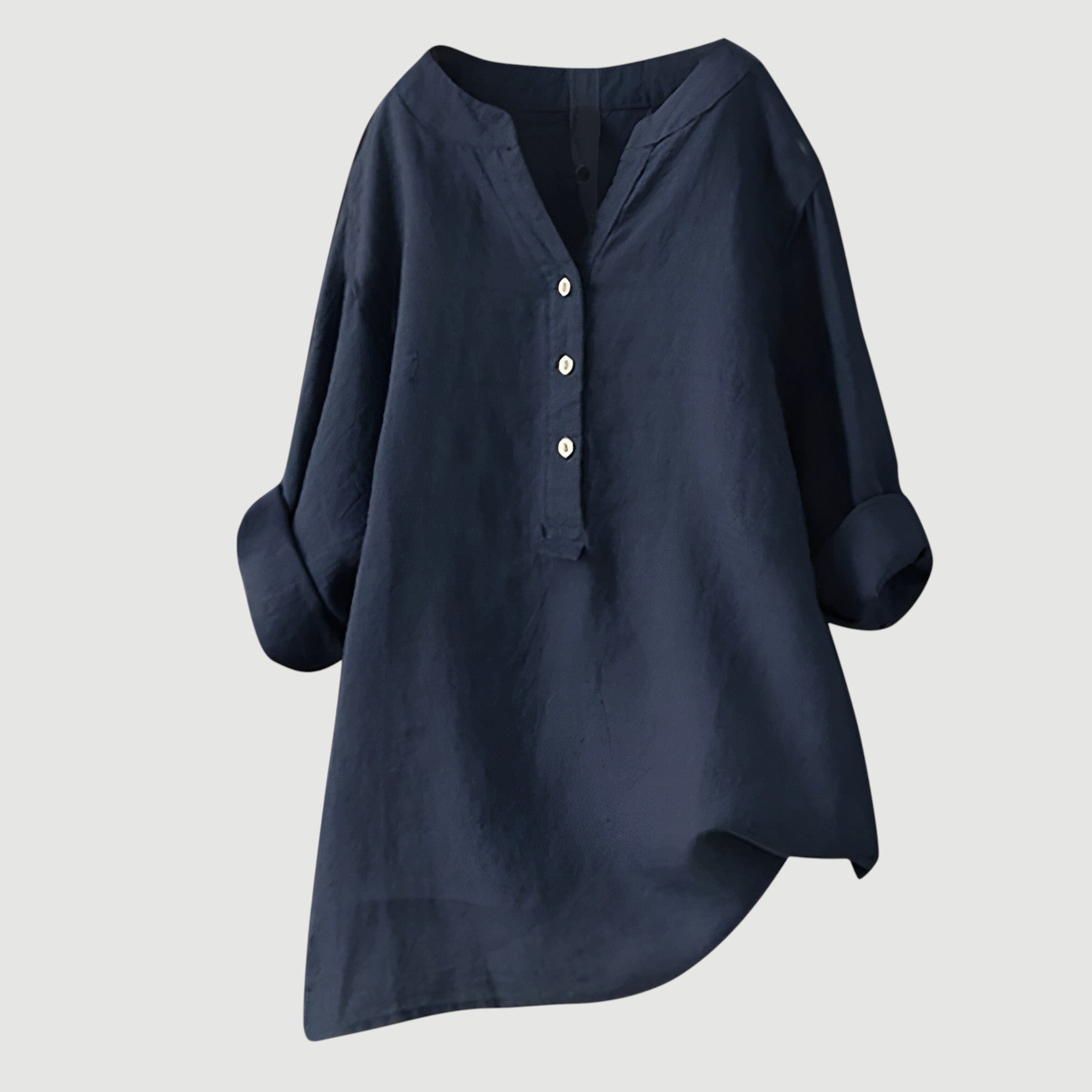 Women's Relaxed Button-Down Shirt in Lightweight Cotton – Versatile V-Neck Top for Warm Days, Perfect for Layering or Tucking, Classic Elegant Silhouette | Koossa