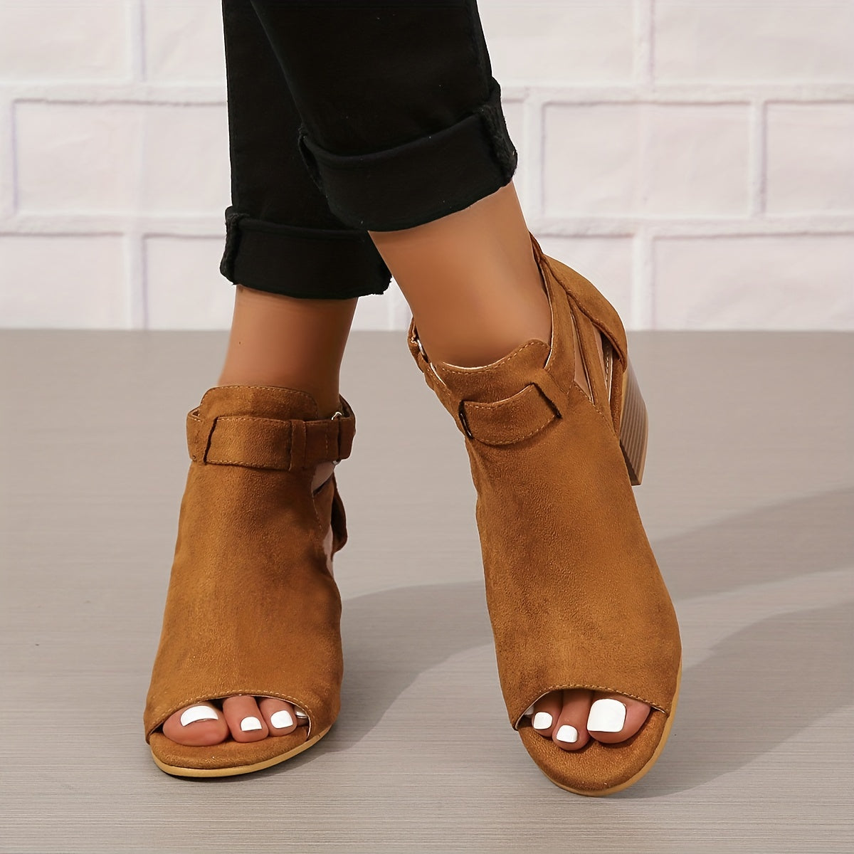 Women's Peep-Toe Block Heel Sandals with Ankle Strap and Cut-Out Detail for Summer Occasions | Koossa