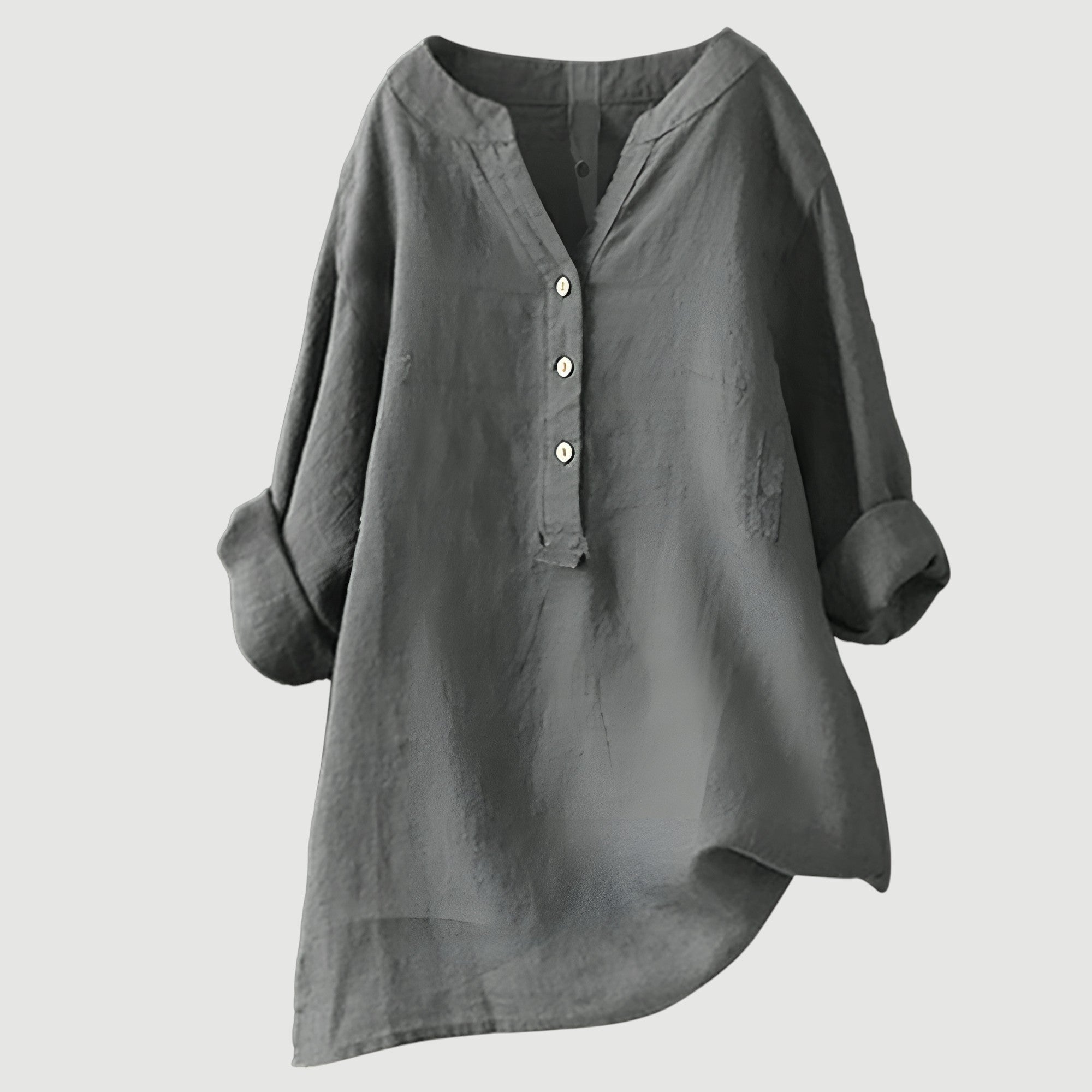 Women's Relaxed Button-Down Shirt in Lightweight Cotton – Versatile V-Neck Top for Warm Days, Perfect for Layering or Tucking, Classic Elegant Silhouette | Koossa