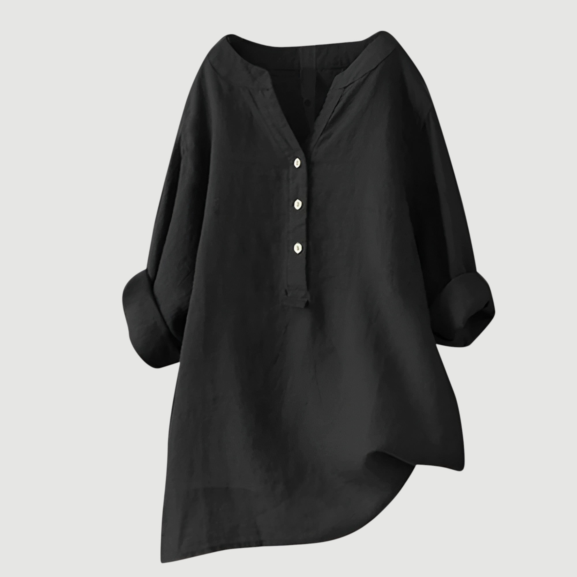 Women's Relaxed Button-Down Shirt in Lightweight Cotton – Versatile V-Neck Top for Warm Days, Perfect for Layering or Tucking, Classic Elegant Silhouette | Koossa