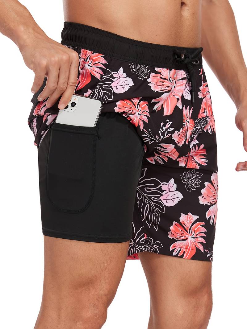 Men's Quick-Dry Swim Shorts in Lightweight Fabric | Relaxed Fit Mid-Thigh Beach Trunks with Elasticated Drawstring Waist and Side Pockets for Holiday Swimming Pool Summer | Koossa