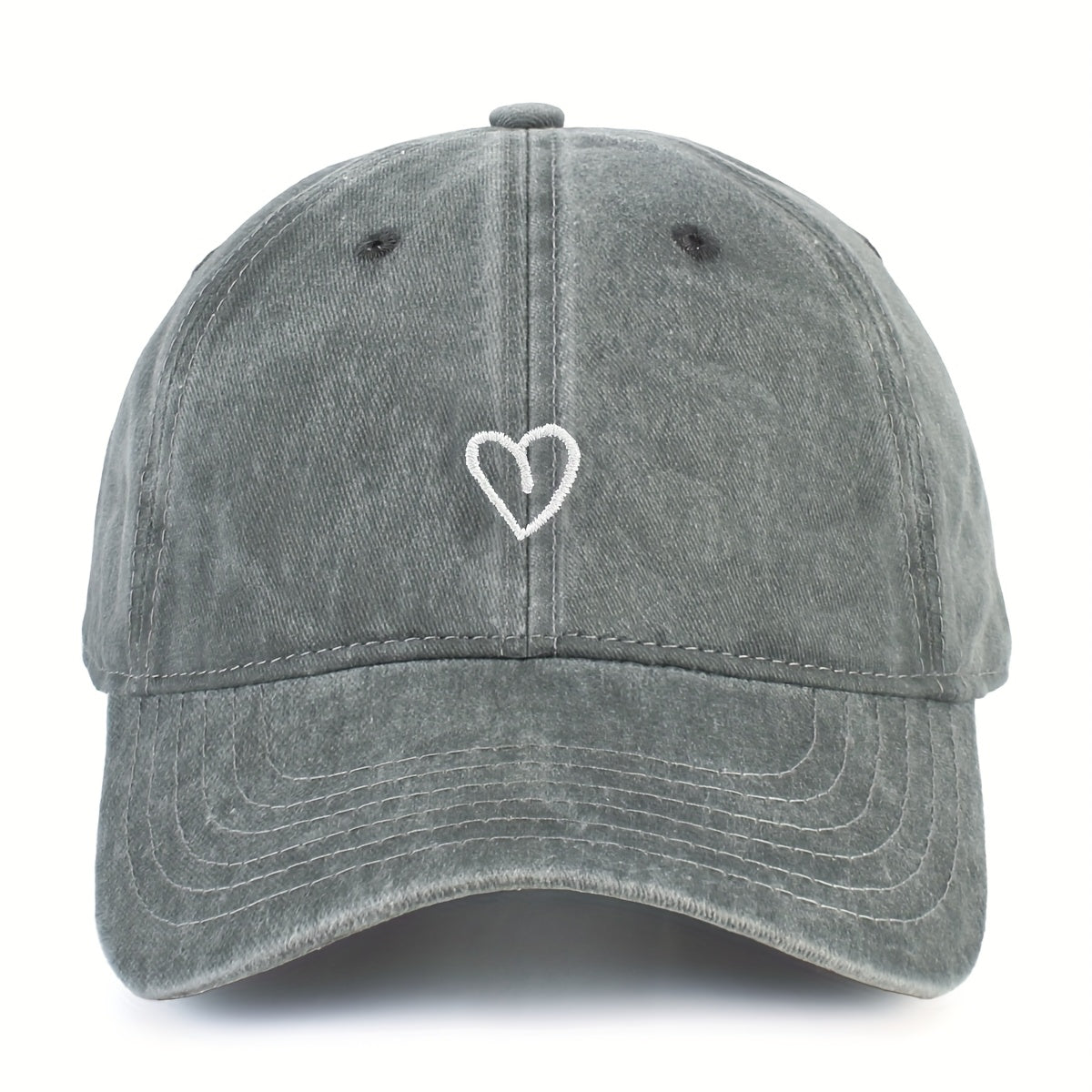 Women's Adjustable Baseball Cap, Washed Cotton Hat with Embroidered Heart, Breathable Summer Sun Hat for Casual Outdoor Wear | Lonoma