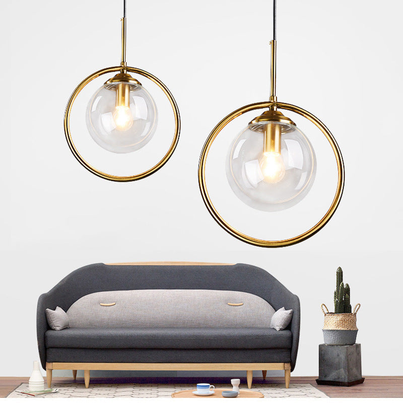 Glass Pendant Light with Metal Ring Frame - Modern Hanging Ceiling Fixture with Adjustable Color Temperature - Dimmable LED Lighting for | Lonoma