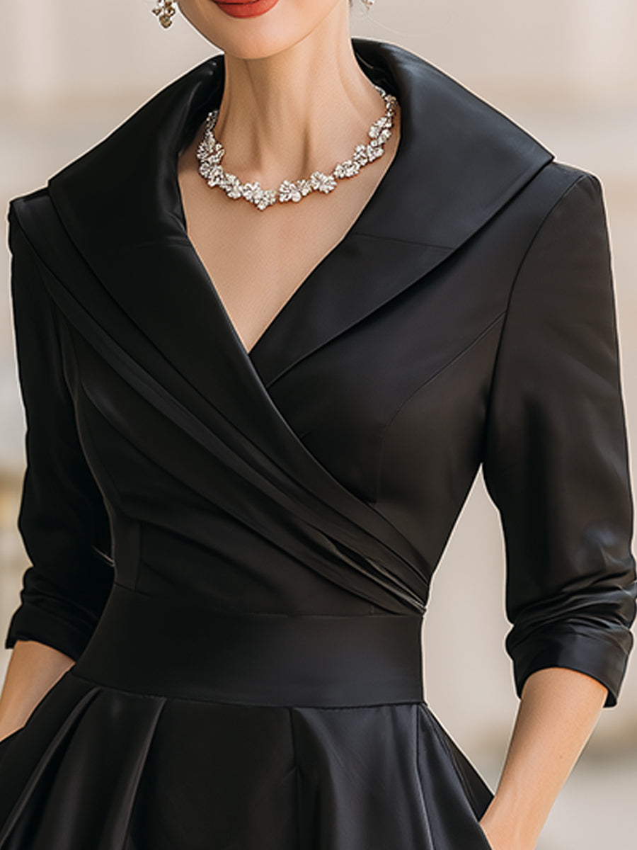 Women's Draped Neckline Midi Dress with A-Line Skirt — Elegant Evening Dress for Weddings & Formal Occasions | Koossa