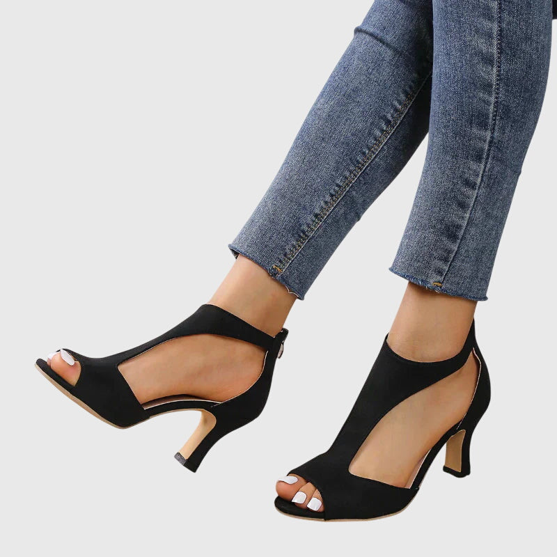Cutout Open-Toe Heels in Pink and Black for Spring Weddings Garden Parties Elegant Summer Evening Footwear | Koossa