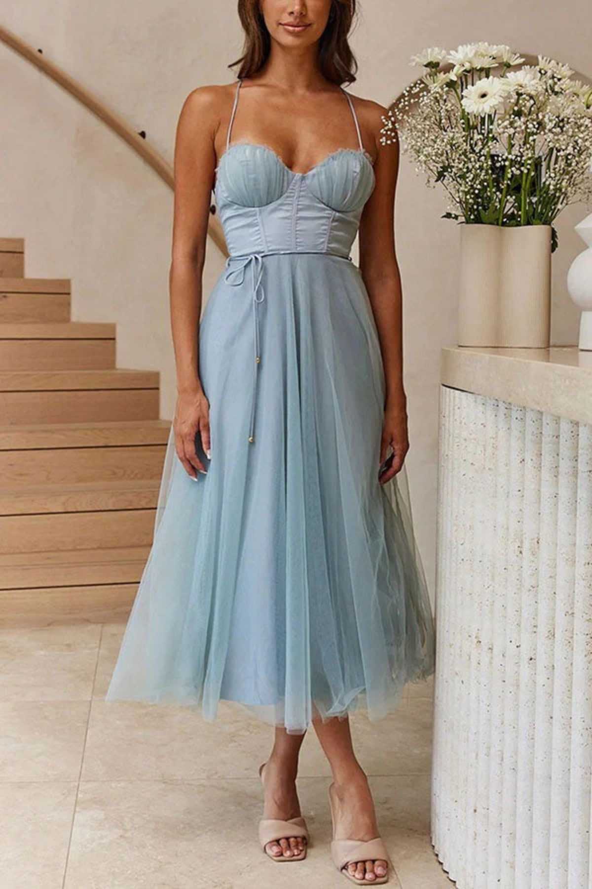 Women's Flowing Midi Dress for Wedding Guests — Elegant Occasion Dress with Flattering Silhouette | Koossa