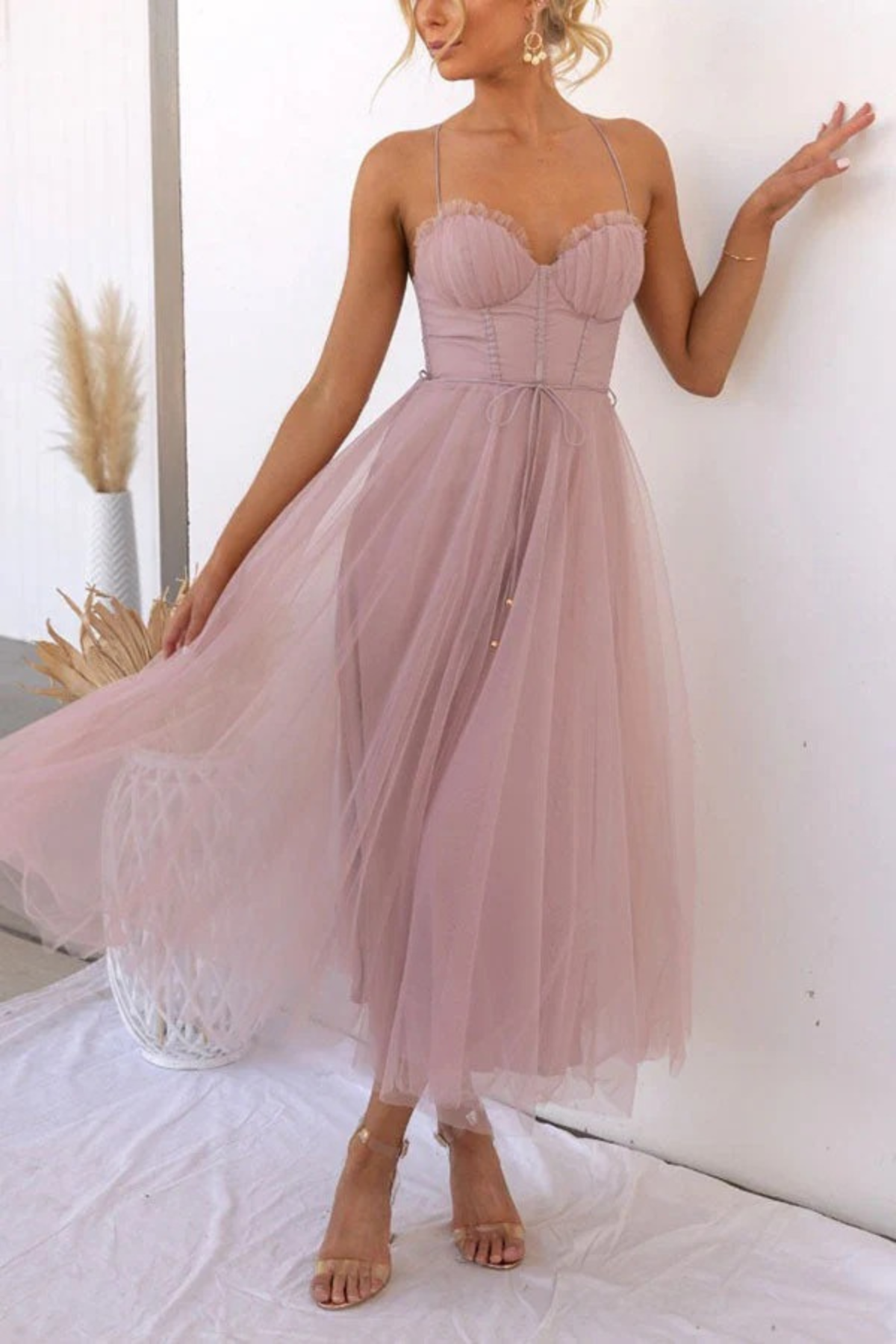 Women's Flowing Midi Dress for Wedding Guests — Elegant Occasion Dress with Flattering Silhouette | Koossa