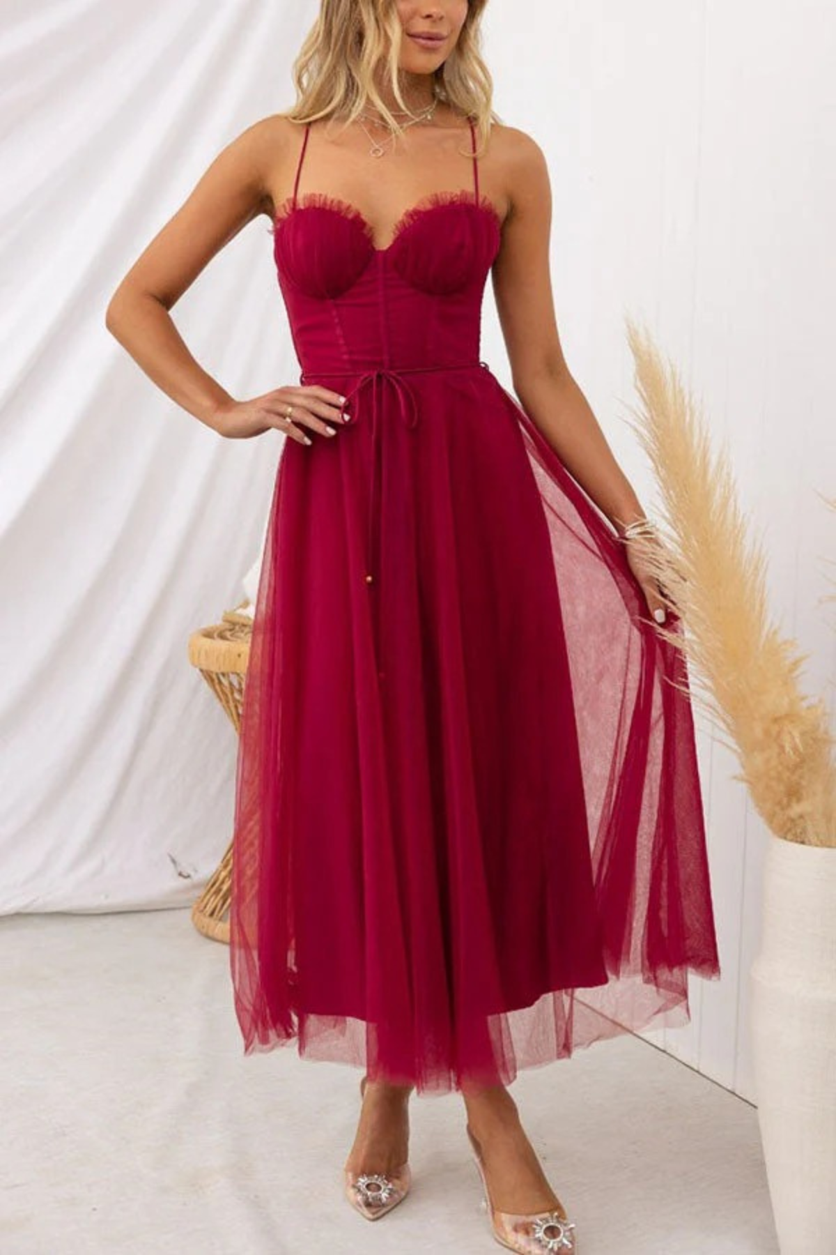 Women's Flowing Midi Dress for Wedding Guests — Elegant Occasion Dress with Flattering Silhouette | Koossa