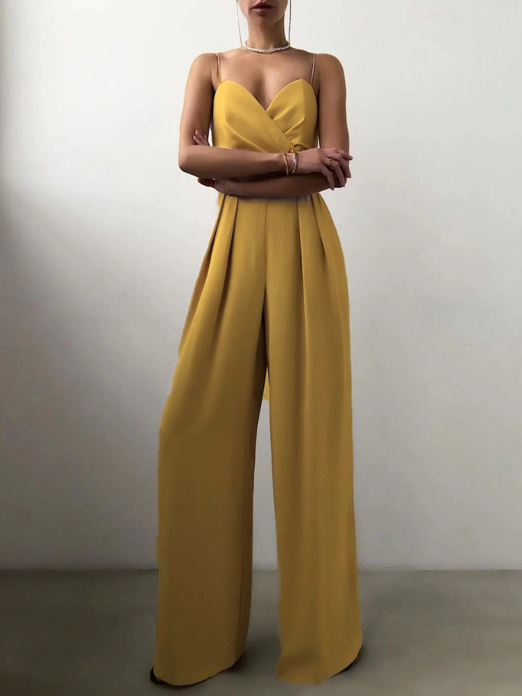 Women's Wide-Leg Black Jumpsuit — Elegant All-in-One for Evening Occasions & Summer Parties | Koossa