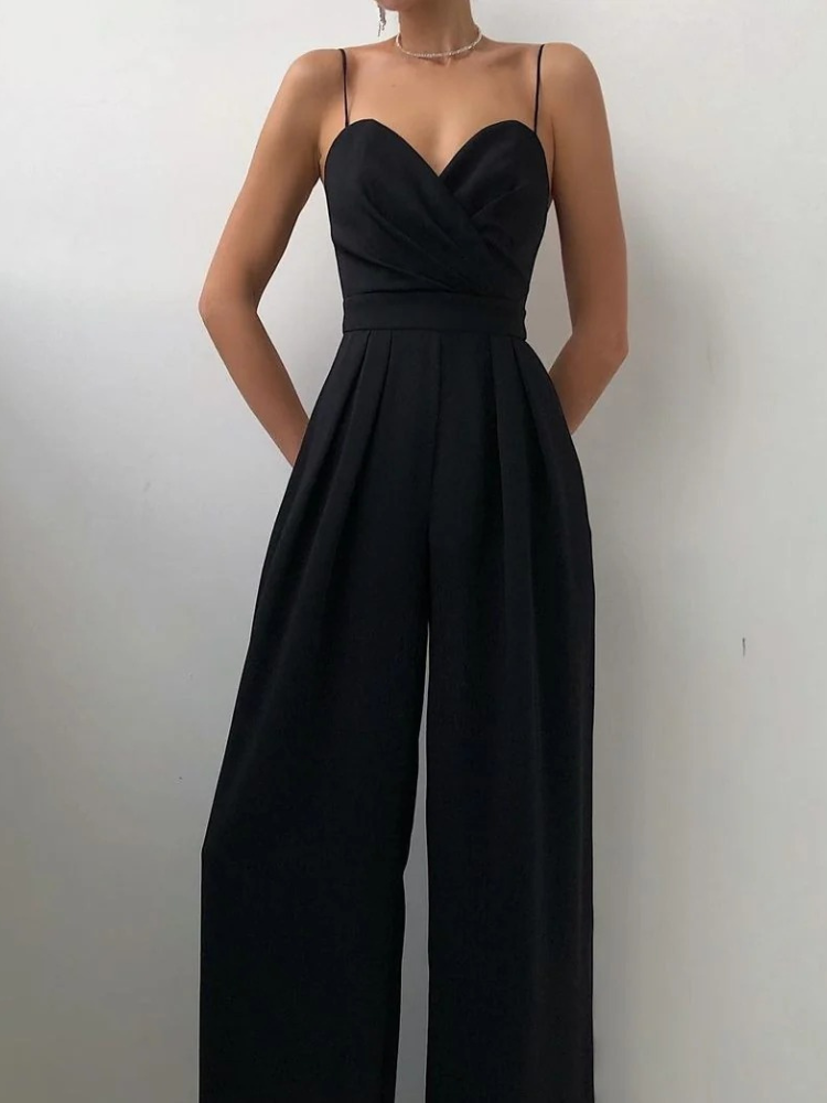 Women's Wide-Leg Black Jumpsuit — Elegant All-in-One for Evening Occasions & Summer Parties | Koossa