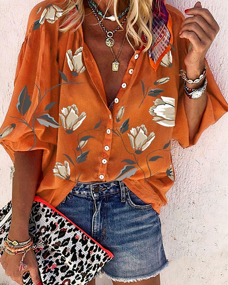 Women's Vintage Printed Blouse — Relaxed Fit Colourful Summer Blouse for Casual Days & Weekend Outings | Koossa