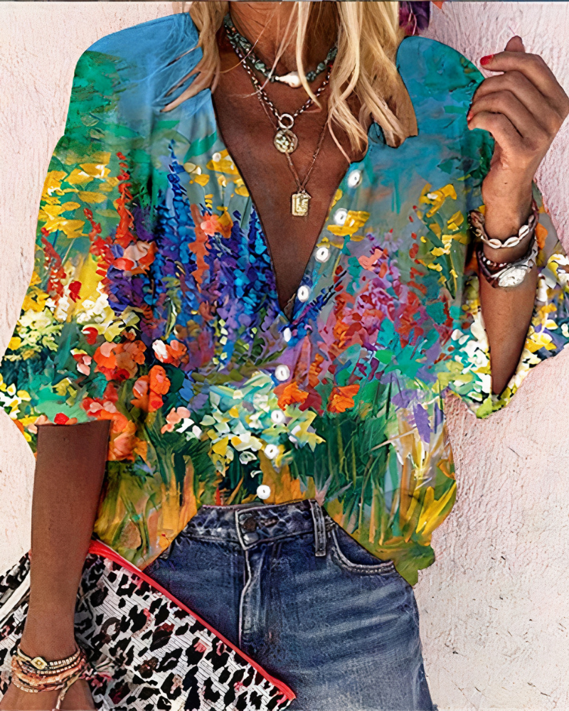 Women's Vintage Printed Blouse — Relaxed Fit Colourful Summer Blouse for Casual Days & Weekend Outings | Koossa