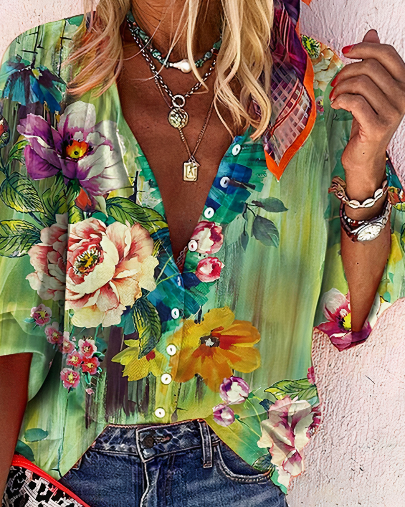 Women's Vintage Printed Blouse — Relaxed Fit Colourful Summer Blouse for Casual Days & Weekend Outings | Koossa