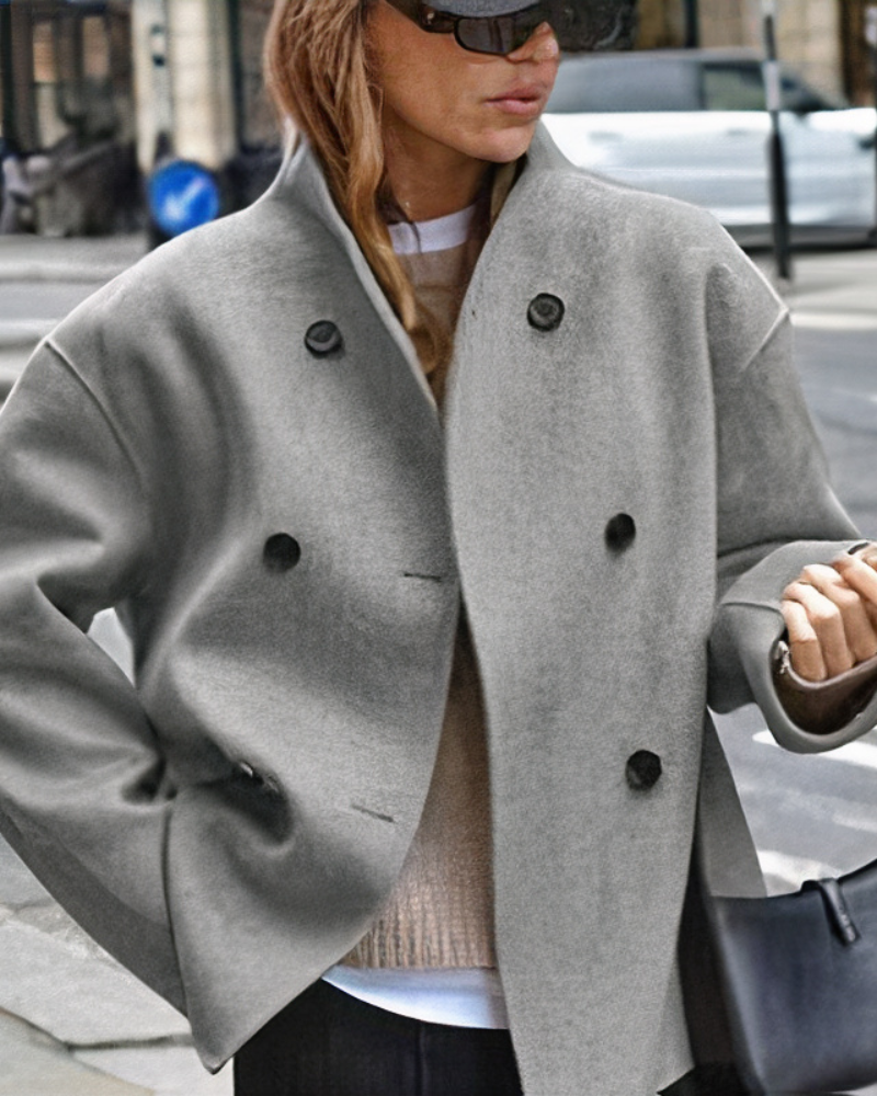 Women's Double-Breasted Wool Coat — Classic Tailored Overcoat in Taupe Grey Black for Autumn Winter | Koossa