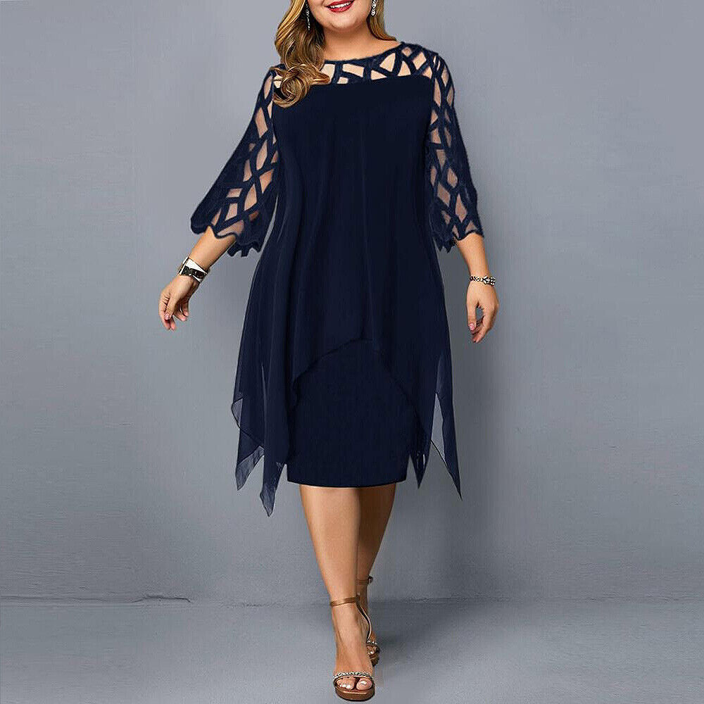 Women's Elegant Midi Dress with Lace Sleeves — Timeless Autumn Dress for Cocktail Parties & Special Occasions | Koossa