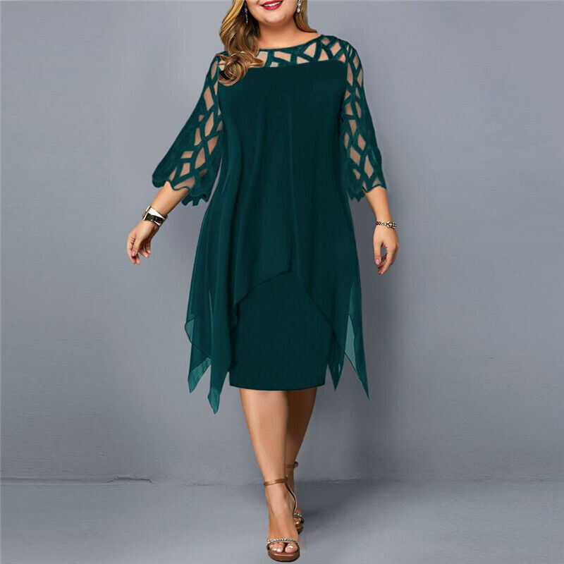 Women's Elegant Midi Dress with Lace Sleeves — Timeless Autumn Dress for Cocktail Parties & Special Occasions | Koossa