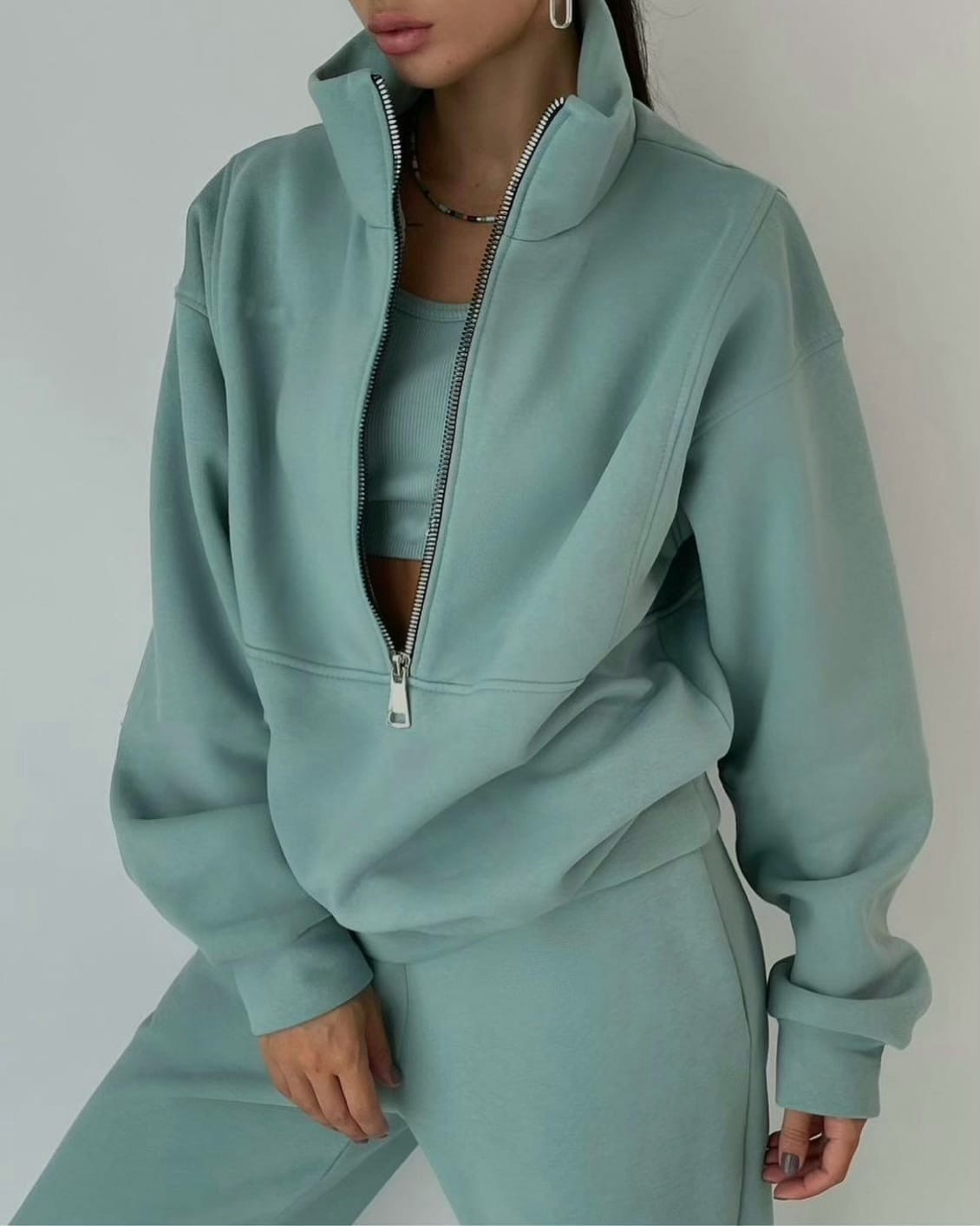 Women's Half-Zip Sweatshirt and Jogger Set in Soft Jersey Relaxed Everyday Loungewear Coordinated Matching Set Two-Piece Tracksuit for Casual Comfort | Koossa
