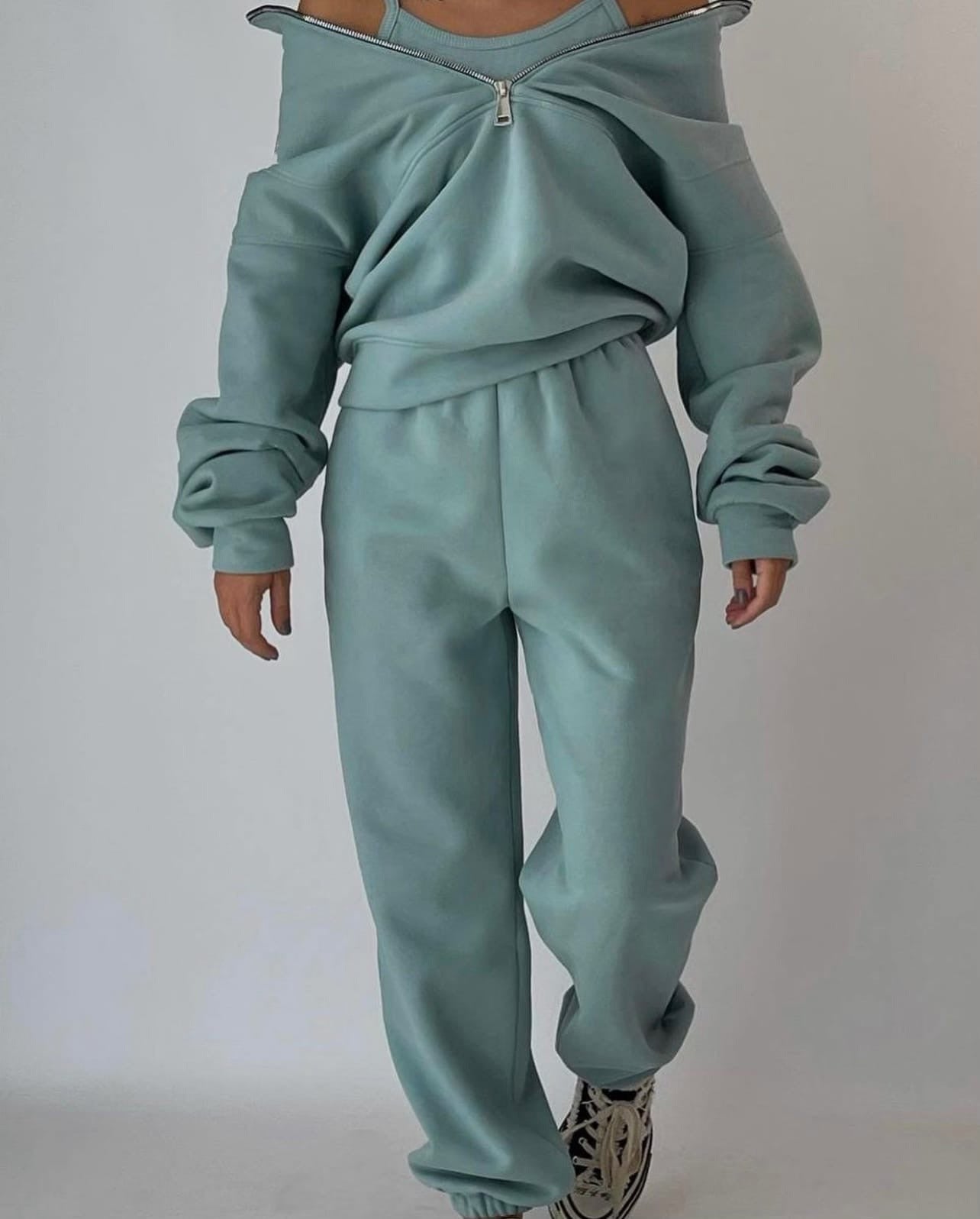 Women's Half-Zip Sweatshirt and Jogger Set in Soft Jersey Relaxed Everyday Loungewear Coordinated Matching Set Two-Piece Tracksuit for Casual Comfort | Koossa