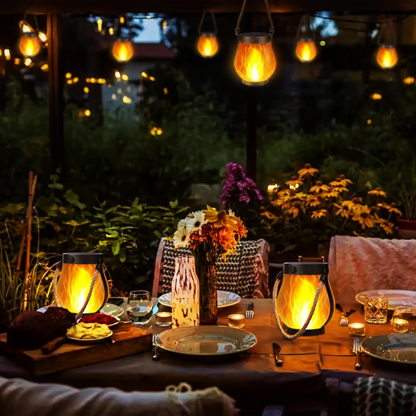 Solar Flickering Flame Lantern, Rechargeable Outdoor Hanging Garden Light, Bronze Metal Patio Decor, Camping & Porch Lantern | Lonoma