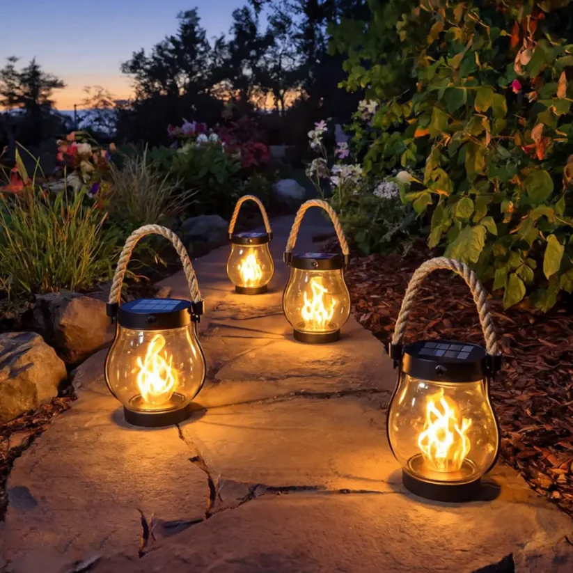 Solar Flickering Flame Lantern, Rechargeable Outdoor Hanging Garden Light, Bronze Metal Patio Decor, Camping & Porch Lantern | Lonoma