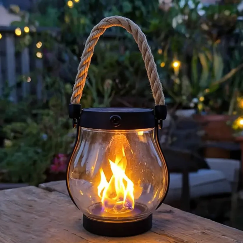 Solar Flickering Flame Lantern, Rechargeable Outdoor Hanging Garden Light, Bronze Metal Patio Decor, Camping & Porch Lantern | Lonoma