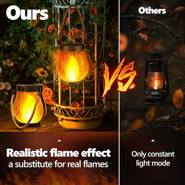 Solar Flickering Flame Lantern, Rechargeable Outdoor Hanging Garden Light, Bronze Metal Patio Decor, Camping & Porch Lantern | Lonoma