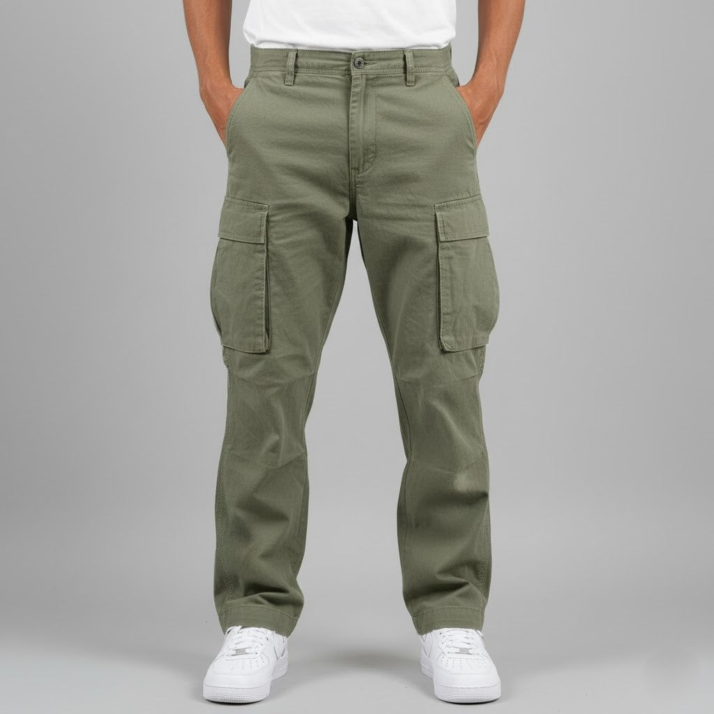 Relaxed Cargo Trousers with Multiple Pockets in Black, Brown, Dark Green & Grey for Casual Everyday Comfort | Koossa