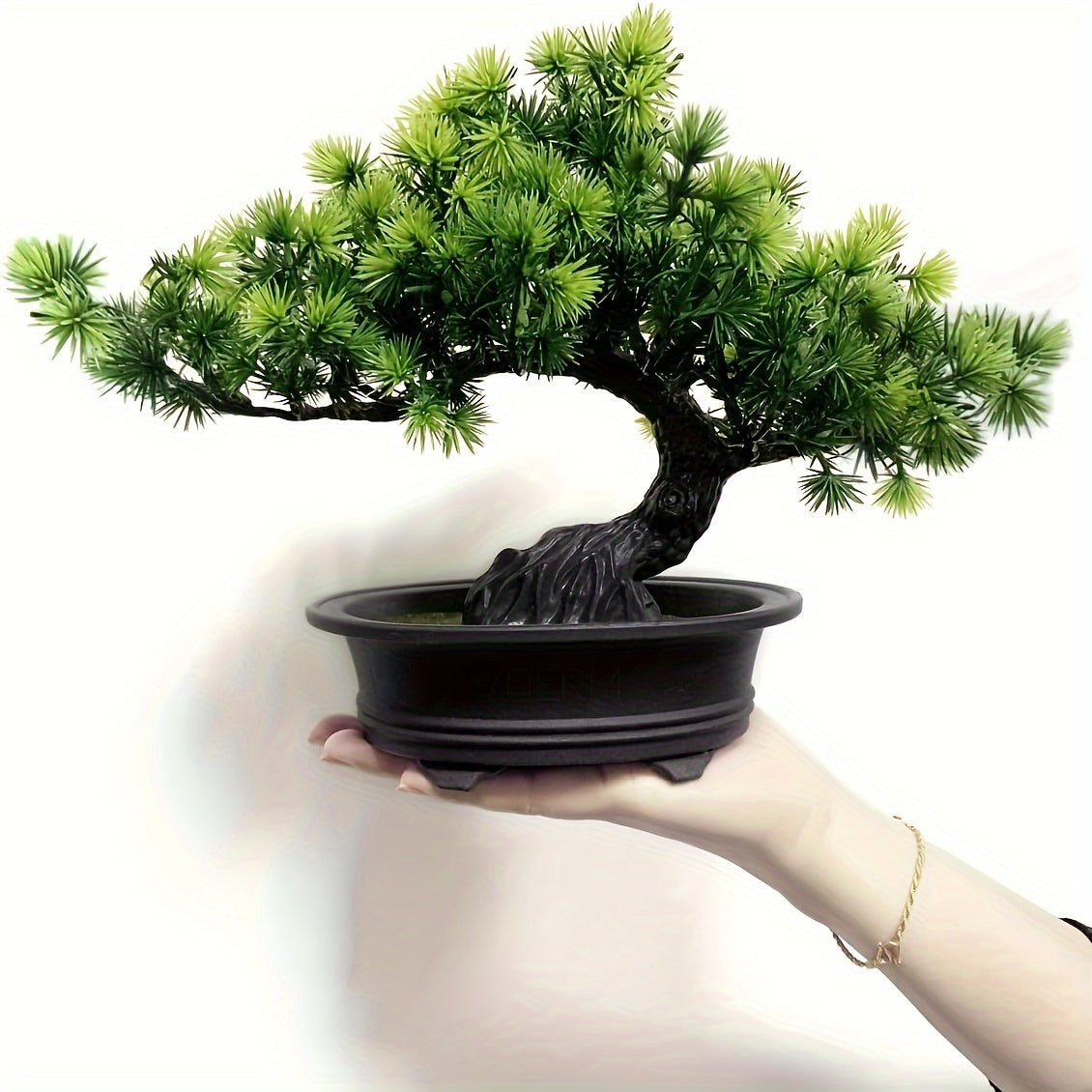 Artificial Bonsai Tree 9.5 Inch Desk Décor with Black Pot | Lifelike Greenery for Home Office Living Room | No Maintenance Faux Plant | Lonoma