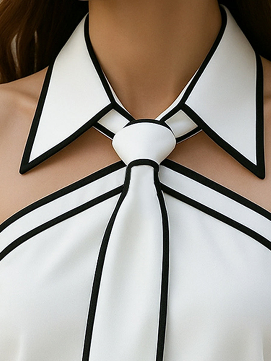 Halter Neck Knot Collar Blouse in White Black Royal Blue Khaki Pink for Evening Occasions and Special Celebrations | Koossa