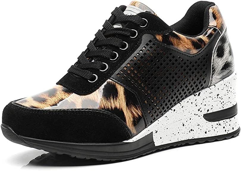 Women's Hidden Wedge Trainers with Lace-Up Detail in Gold, Grey, Black and Leopard Print for Everyday Elegance and Elevated Comfort | Koossa