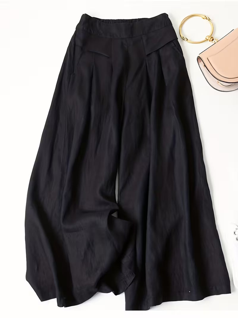 Lightweight Wide-Leg Trousers with Elasticated Waist in Breathable Cotton Blend for Everyday Comfort | Koossa