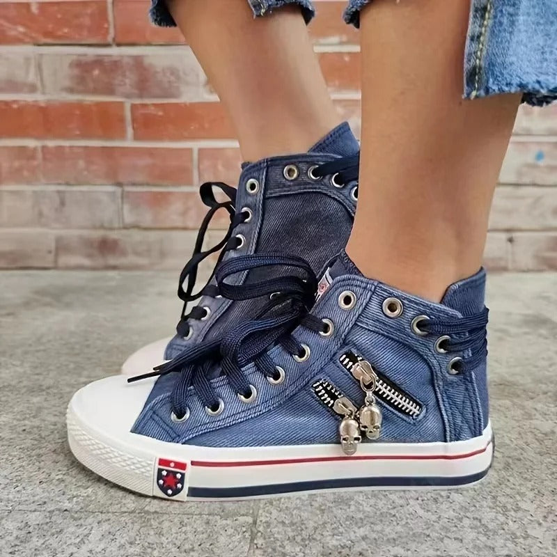 Women's Denim Hi-Top Sneakers — Comfortable Casual Trainers with Lace-Up Closure for Everyday Wear | Koossa