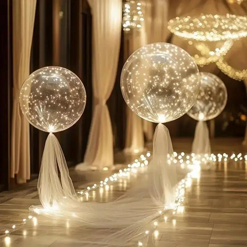 Ballons lumineux LED transparents blanc chaud 45 cm lot de 10 fil LED 3 m réutilisables latex free fête | Koossa
