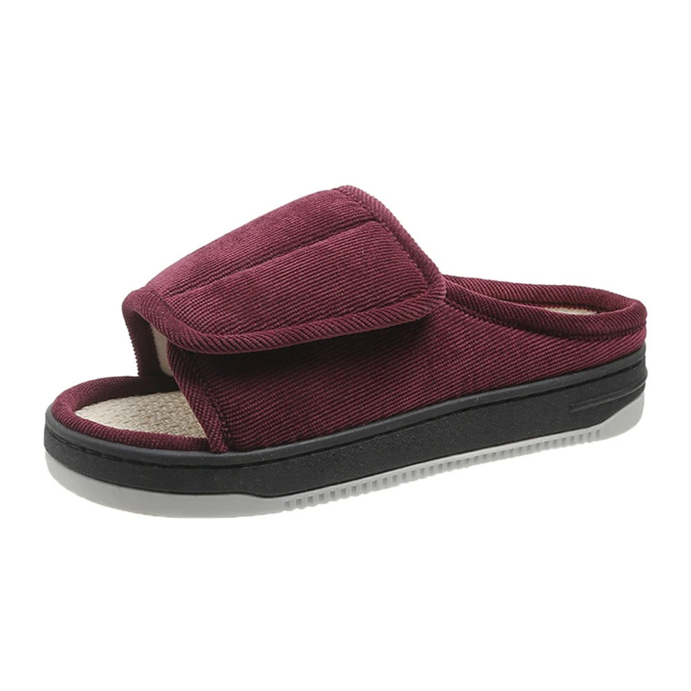 Adjustable Open-Toe Slippers for Swollen Feet, Extra-Wide Cushioned Edema Slippers with Hook-and-Loop Strap, Indoor Outdoor Rubber Sole | Lonoma