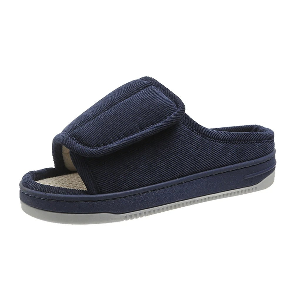 Adjustable Open-Toe Slippers for Swollen Feet, Extra-Wide Cushioned Edema Slippers with Hook-and-Loop Strap, Indoor Outdoor Rubber Sole | Lonoma