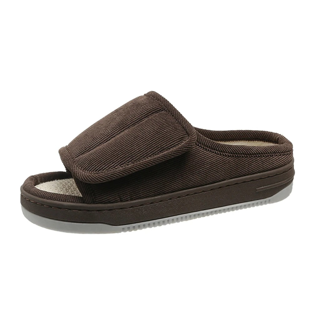 Adjustable Open-Toe Slippers for Swollen Feet, Extra-Wide Hook-and-Loop House Shoes with Cushioned Insole, Non-Slip Sole, Indoor Outdoor | Lonoma