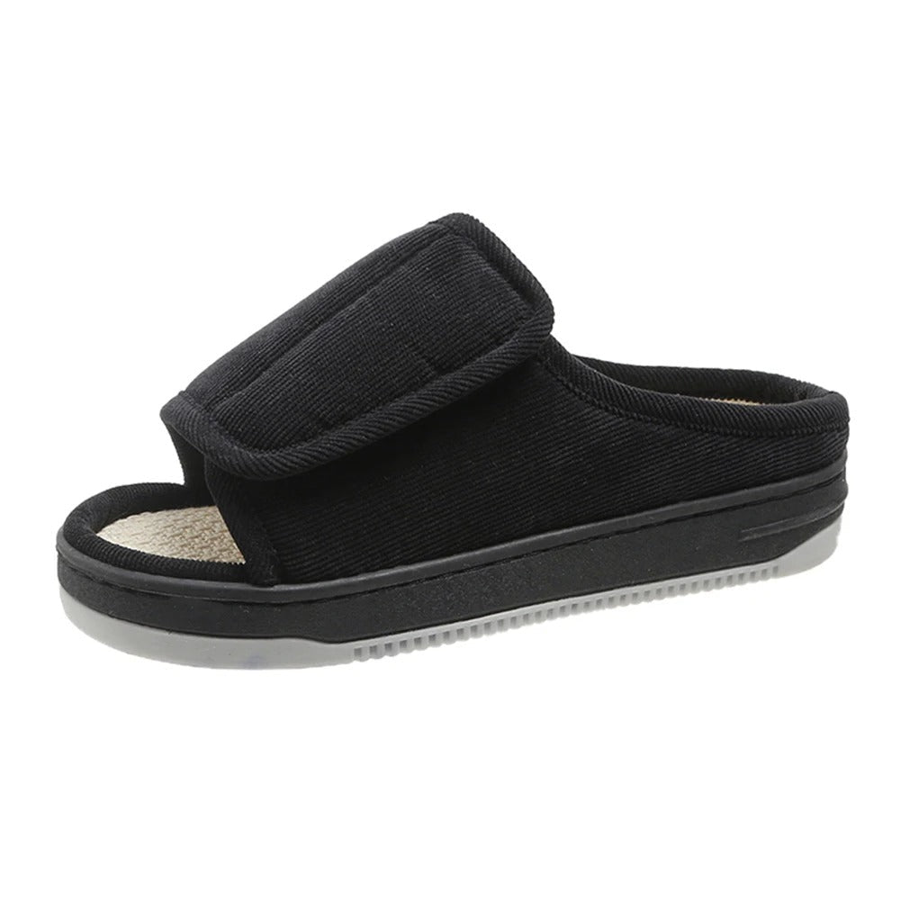 Adjustable Open-Toe Slippers for Swollen Feet, Extra-Wide Hook-and-Loop House Shoes with Cushioned Insole, Non-Slip Sole, Indoor Outdoor | Lonoma