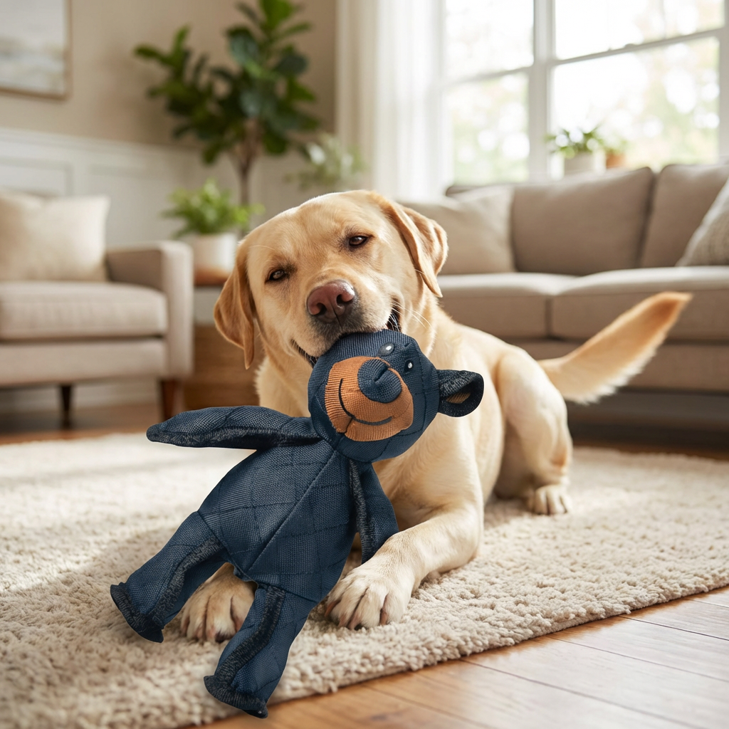 Reinforced Plush Chew Toy for Aggressive Chewers — Heavy-Duty Canvas Bear with Double-Stitched Seams and Thick Webbing | Lonoma